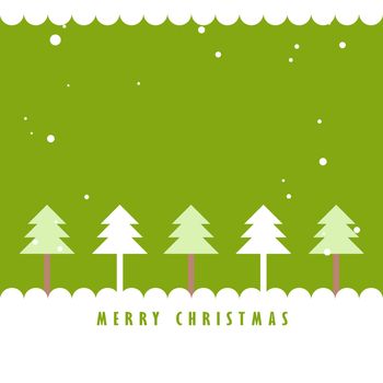 Colorful Christmas tree and snow with green background, Greeting card background