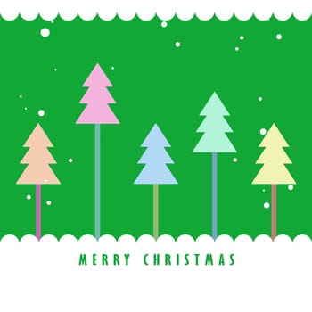 Colorful Christmas tree and snow with green background, Greeting card background