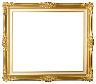 Classic gold picture frame isolated onwhite