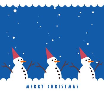 Snowman with snowing and blue background