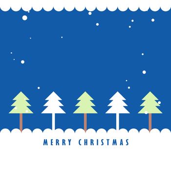 Christmas tree and snow with blue background, Greeting card background