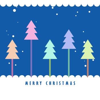 Colorful Christmas tree and snow with blue background, Greeting card background