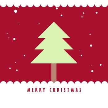 Christmas tree and snow with red background, Greeting card background