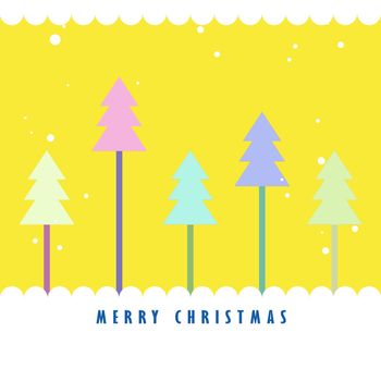 Fancy Christmas tree with snow and yellow color background