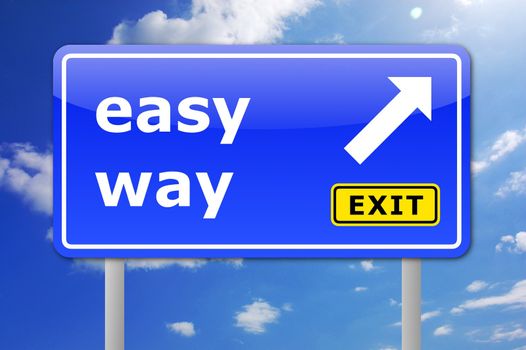 the easy way concept with traffic sign in blue