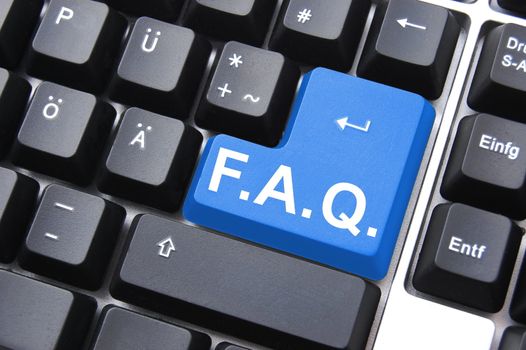 frequently asked questions or faq written on computer key