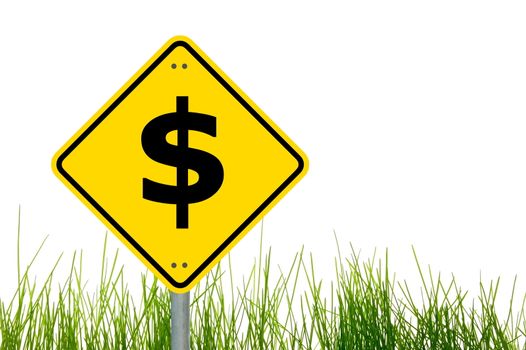 traffic sign with dollar money symbol showing business concept