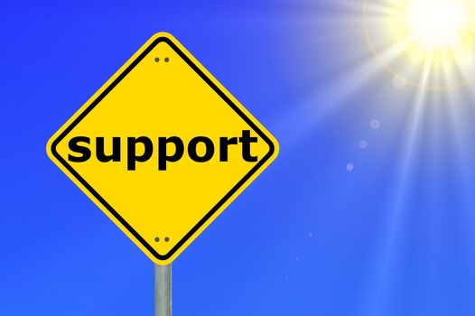 support concept with yellow traffic sign showing help an assistance