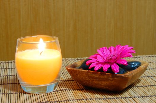 spa, zen and wellness still life with flowers and stones