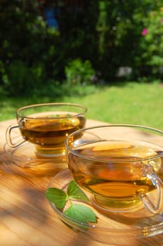 cup of tea in the garden showing concept of gardening