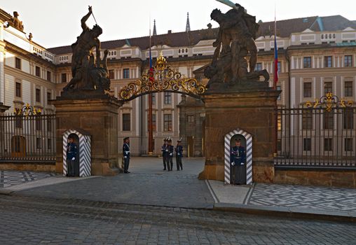 Change of honor guards at the presidential palace in Hradcany in Prague.