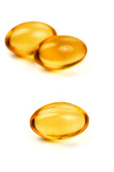 Cod-liver oil capsules. Close-up