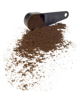 A spoon spilling coffee powder