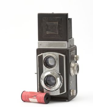 Old camera over white background