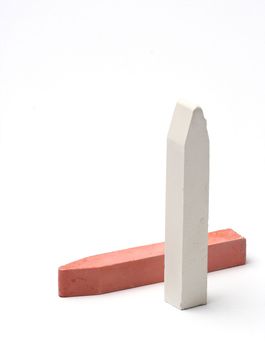 Some white and red chalk isolated