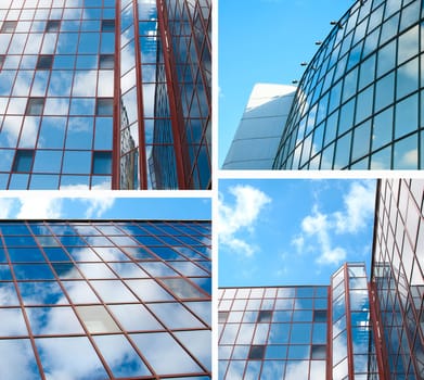 several types of glass office buildings against the blue sky
