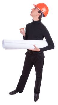 portrait of a young engineer  on white background