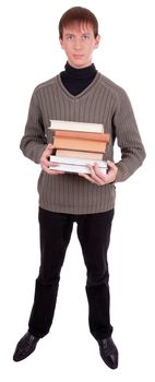 young student with books  on white background