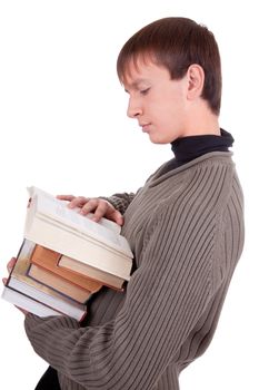 young student with books  on white background