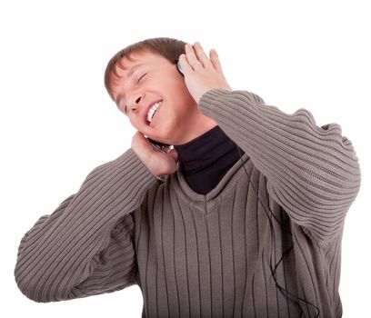 young man  listening to music with headphones