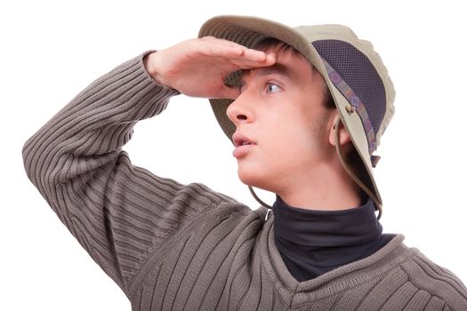 portrait of a young tourist  on white background