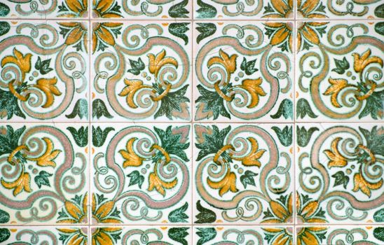 Colorful vintage spanish style ceramic tiles wall decoration.