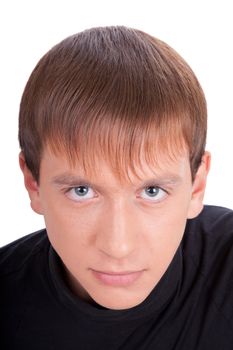 young man  in black on white background