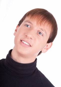 young man  in black on white background