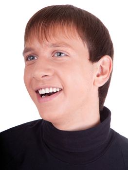 young man  in black on white background