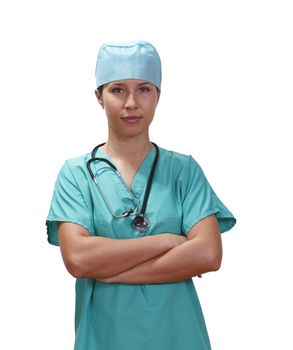Portrait of a confident female doctor with arms crossed.
