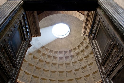 Interior of Rome Pantheon with the famous ray of light from the top