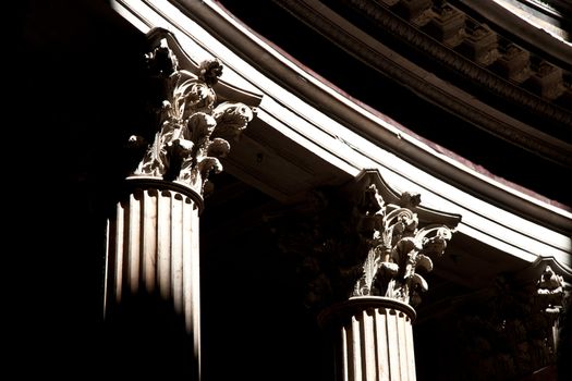 Detail of columns in Pantheon in Rome, Italy