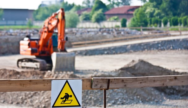 Sign of danger for work in progress (Italian) in a building site
