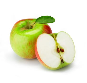 Fresh apple with half on white. The file includes a clipping path.  Professionally retouched high quality image.