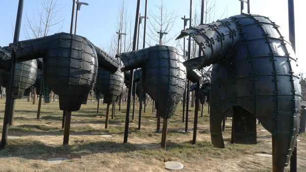 Ancient halberd and armor in the fields