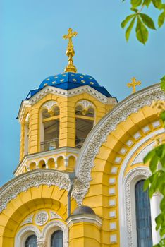 Fragment of the St Vladimir cathedral  in Kyiv, Ukraine,  on background blue sky.