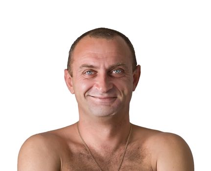 Portrait of the man with a naked torso  on white background