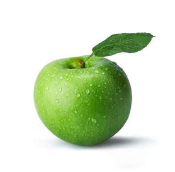 Fresh green apple with drops. The file includes a clipping path.  Professionally retouched high quality image.