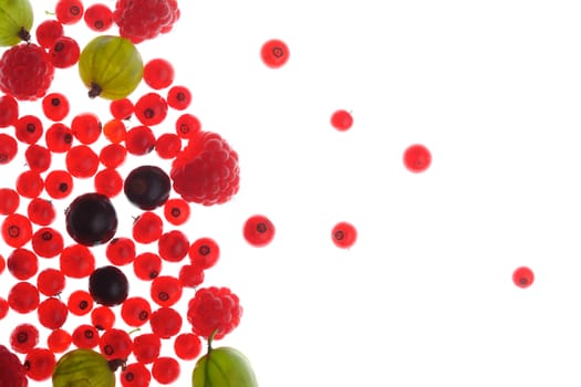 Spilled  mixed berries on white background