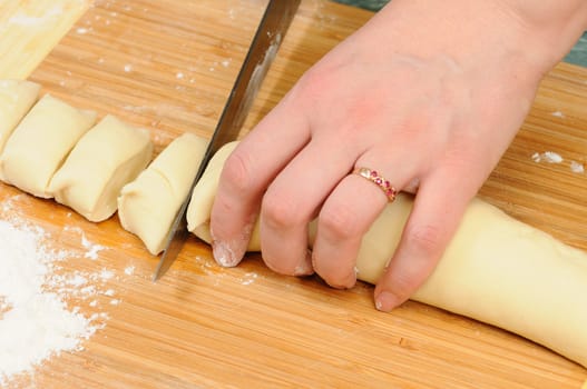 Preparation of the dough for a baking of rolls