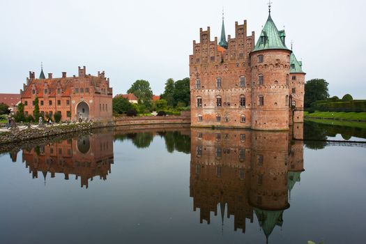 Egeskov castle slot landmark fairy tale castle in Funen Denmark view from the lake