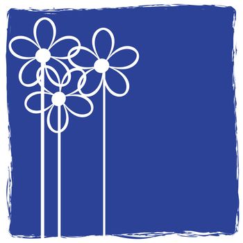Grunge abstract floral icon on blue background