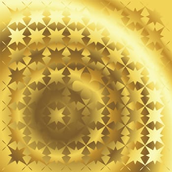 Polished gold texture with floral and stars background