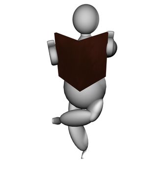 3D puppet reading a book, with legs crossed