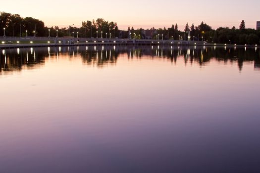 beautiful Wascana lake on a quiet summer night