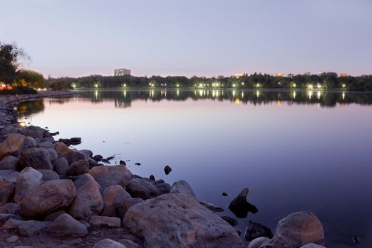 beautiful Wascana lake on a quiet summer night