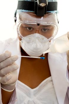 Forensic Scientist or Serologist testing for human fluids.    

Properly collected and preserved evidence can establish a strong link between an individual and a criminal act. Evidence or  lack evidence can also be used to bolster or contradict a witness statement or any statements that the suspect may make. Blood evidence can also point the investigator in the direction he or she needs to go to solve the case.

Sterile cotton swabs are the accepted collection material for blood stains, saliva and other body fluids. 