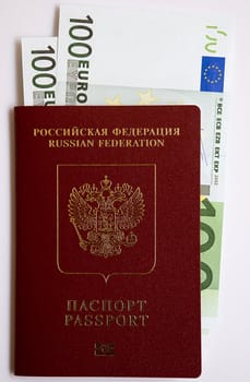 Document and cash: Russian Passport and Euromoney