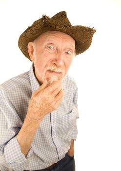Handsome senior man wearing straw cowboy style hat