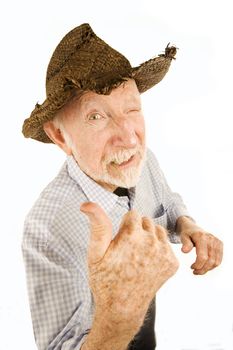 Handsome senior man wearing straw cowboy style hat